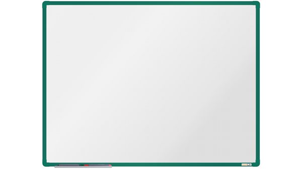 Levně boardOK Bílá magnetická tabule s emailovým povrchem 120 × 90 cm, zelený rám