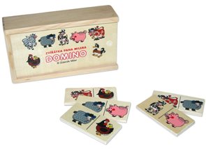 Domino zvířátka pana Müllera společenská hra dřevo 28ks v dřevěné krabičce