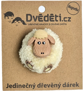 Dřevěn&#225; magnetka velk&#225; - pompon Ovce