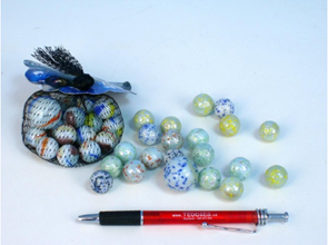 Kuličky skleněné perleťové 1,6cm 130g 20+1ks v síťce, mix
