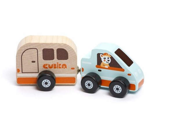Levně Auto s karavanem - dřevěná hračka s magnetem 2 díly