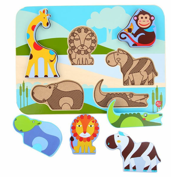 Levně Zvířátka ze safari- dřevěné vkládací puzzle 7 dílů