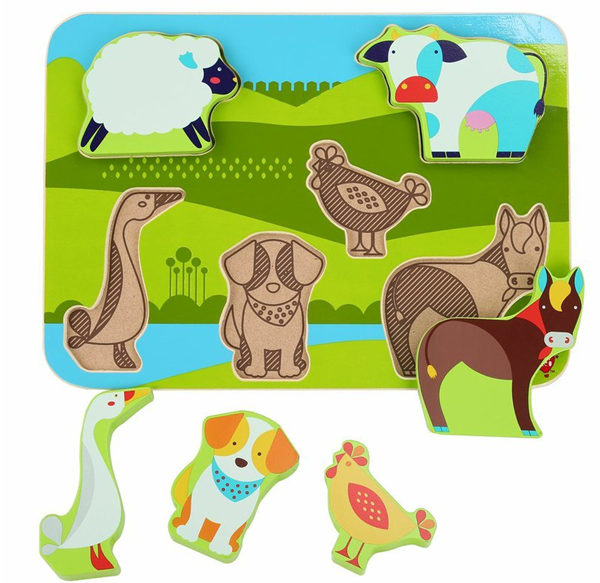 Levně Zvířátka na farmě - dřevěné vkládací puzzle 7 dílů
