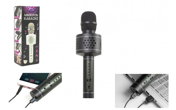 Levně Mikrofon Karaoke - Bluetooth černý na baterie s USB kabelem