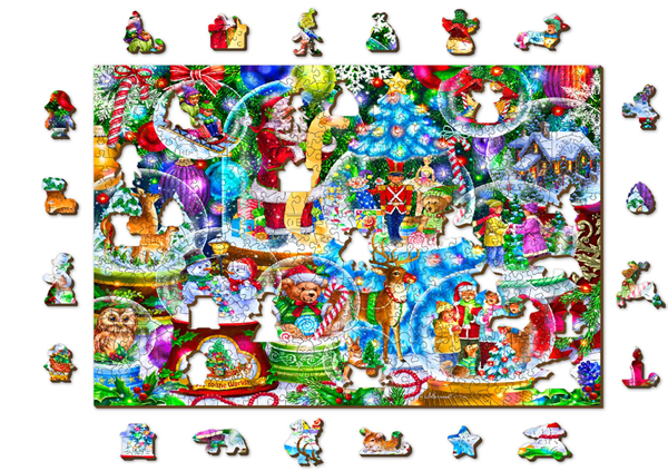Dřevěné puzzle Vánoční sněžítka 2 v 1, 505 dílků EKO