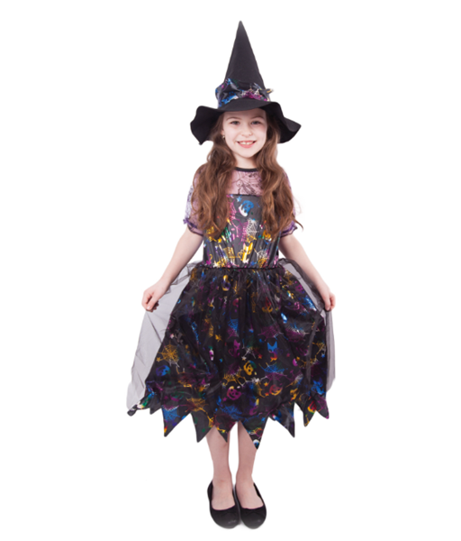 Levně Dětský kostým čarodějnice/ Halloween - barevná (M)