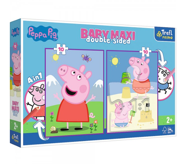 Levně Puzzle 4 v 1 maxi oboustranné 2 x 10 dílků Peppa má dobrý den/ Peppa Pig