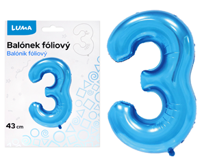 Bal&#243;nek f&#243;liov&#253; nafukovac&#237; č&#237;slo 3, modr&#253; 43 cm