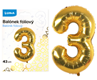 Balónek fóliový nafukovací číslo 3, zlatý 43 cm