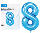 Balónek fóliový nafukovací číslo 8, modrý 43 cm
