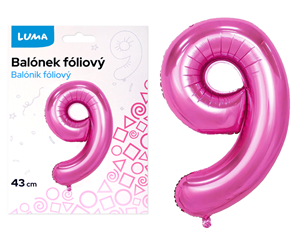 Bal&#243;nek f&#243;liov&#253; nafukovac&#237; č&#237;slo 9, růžov&#253; 43 cm