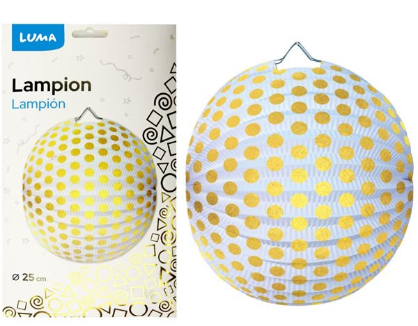 Lampion 25 cm - kulatý puntík zlatý