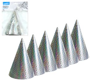 P&#225;rty čepice 15 cm, stř&#237;brn&#225; - 6 ks