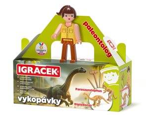 Igr&#225;ček Paleontoložka - figurka s vykop&#225;vkami dinosaurů Parasaurolophuse a Diplodocuse
