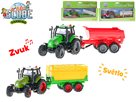 Kids Globe Farming traktor kov 25 cm na setrvačník s vlečkou na bat. se světlem a zvukem, mix druhů