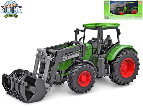 Levně Kids Globe traktor zelený s předním nakladačem volný chod 27 cm