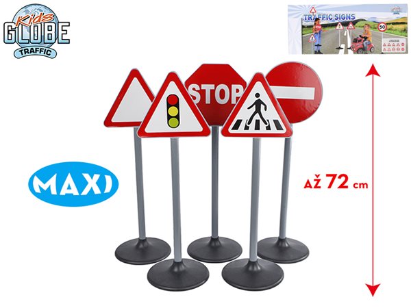 Levně Kids Globe Traffic maxi dopravní značení oboustranné 69 - 72 cm s nálepkami, 5 ks