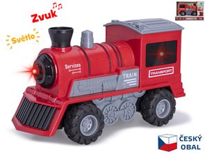 Lokomotiva červen&#225; 22,5 cm 1:16 na setrvačn&#237;k na baterie se světlem a zvukem