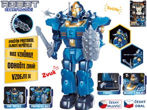 Robot 33 cm na baterie česky mluv&#237;c&#237; chod&#237;c&#237; s doplňky, světlem a zvukem, mix barev