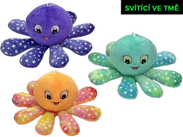 Chobotnička plyšová 10 cm svítící ve tmě, mix barev