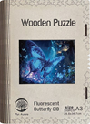 Dřevěné puzzle WOODEN fluorescentní motýl, svítící ve tmě - 300 dílků