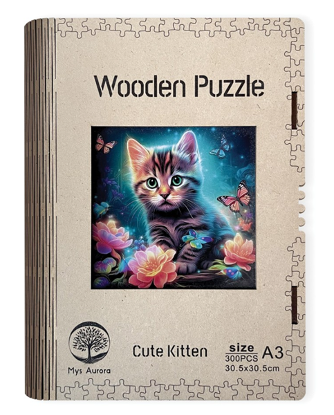 Dřevěné puzzle WOODEN kotě - 300 dílků, Sleva 100%