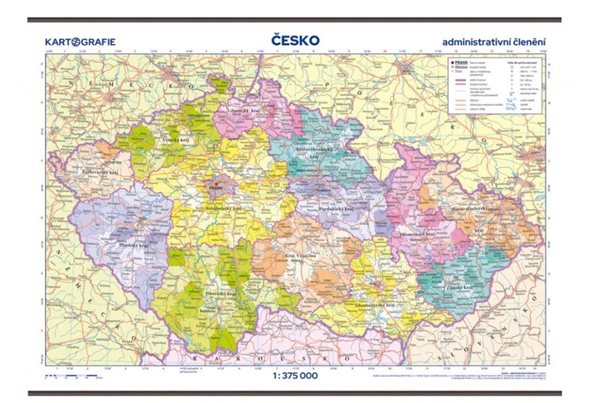 Česko – administrativní členění – školní nástěnná mapa