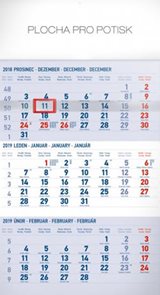 Kalendář nástěnný 2019 - 3 měsíční standard modrý – s českými jmény, 29,5 x 43 cm